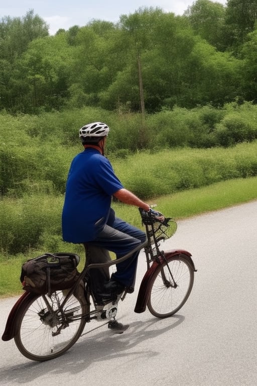 ,An old man riding a large bike,