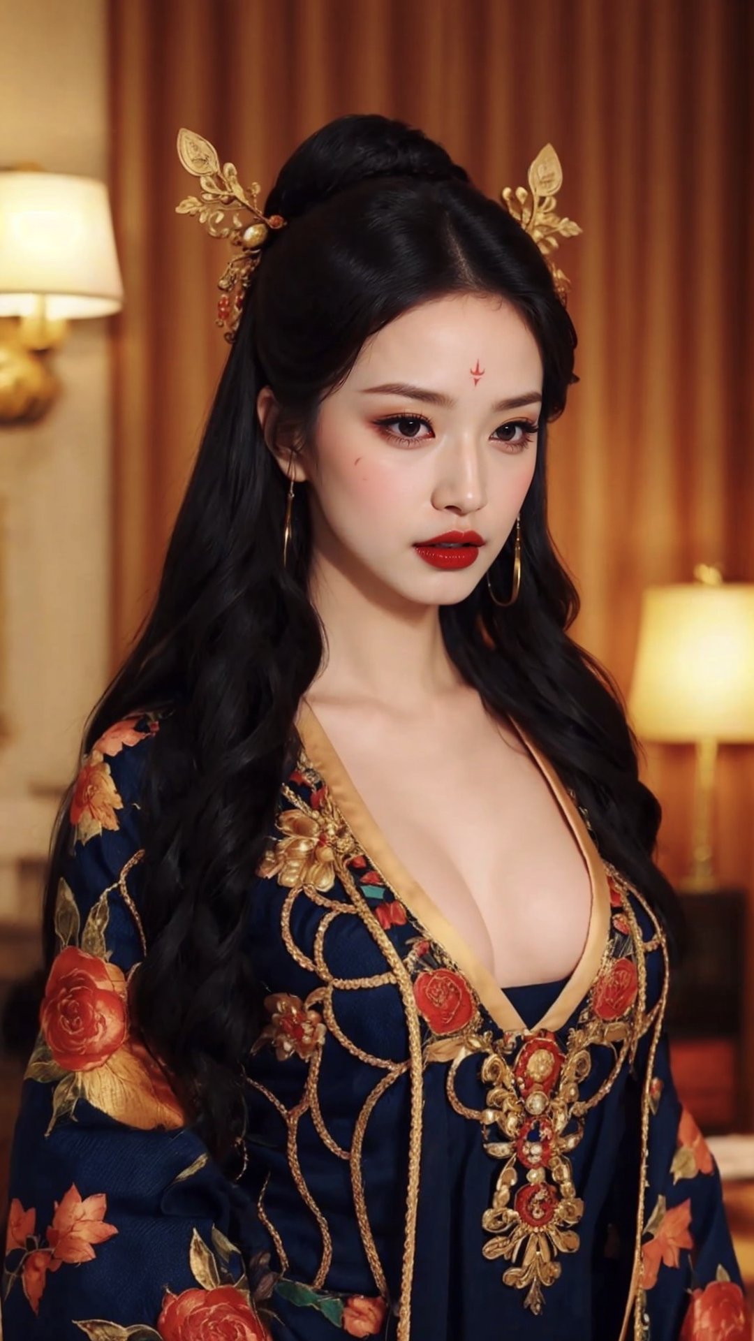 tienhiep, hanfu,
(Hands:1.1), better_hands, realhands
1girl, solo, long hair, black hair, hair ornament, upper body, black eyes, lips, makeup, facial mark, lipstick, forehead mark, red lips