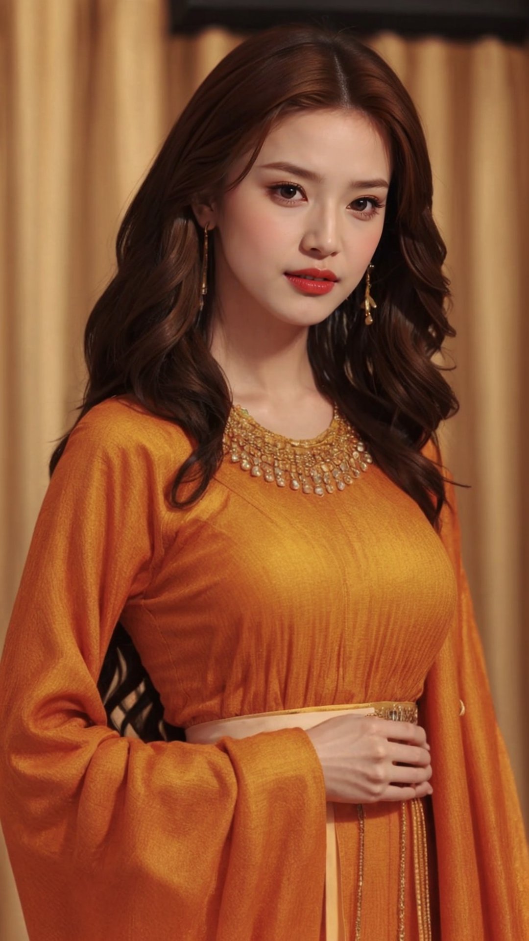 tienhiep, hanfu,
(Hands:1.1), better_hands, realhands
1girl, solo, long hair, looking at viewer, brown hair, long sleeves, dress, brown eyes, jewelry, earrings, necklace, lips, wavy hair, own hands together, realistic