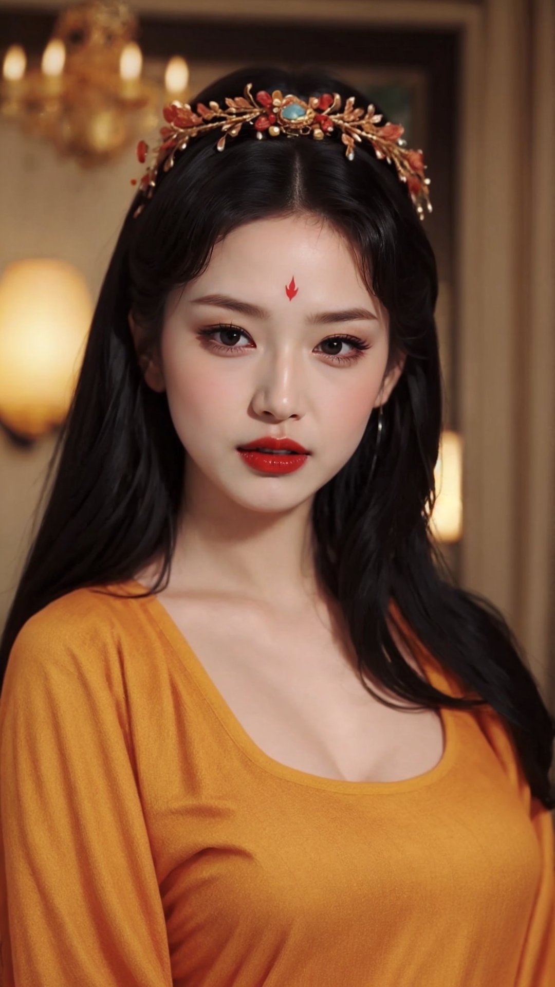 tienhiep, hanfu,
(Hands:1.1), better_hands, realhands
1girl, solo, long hair, black hair, hair ornament, upper body, black eyes, lips, makeup, facial mark, lipstick, forehead mark, red lips