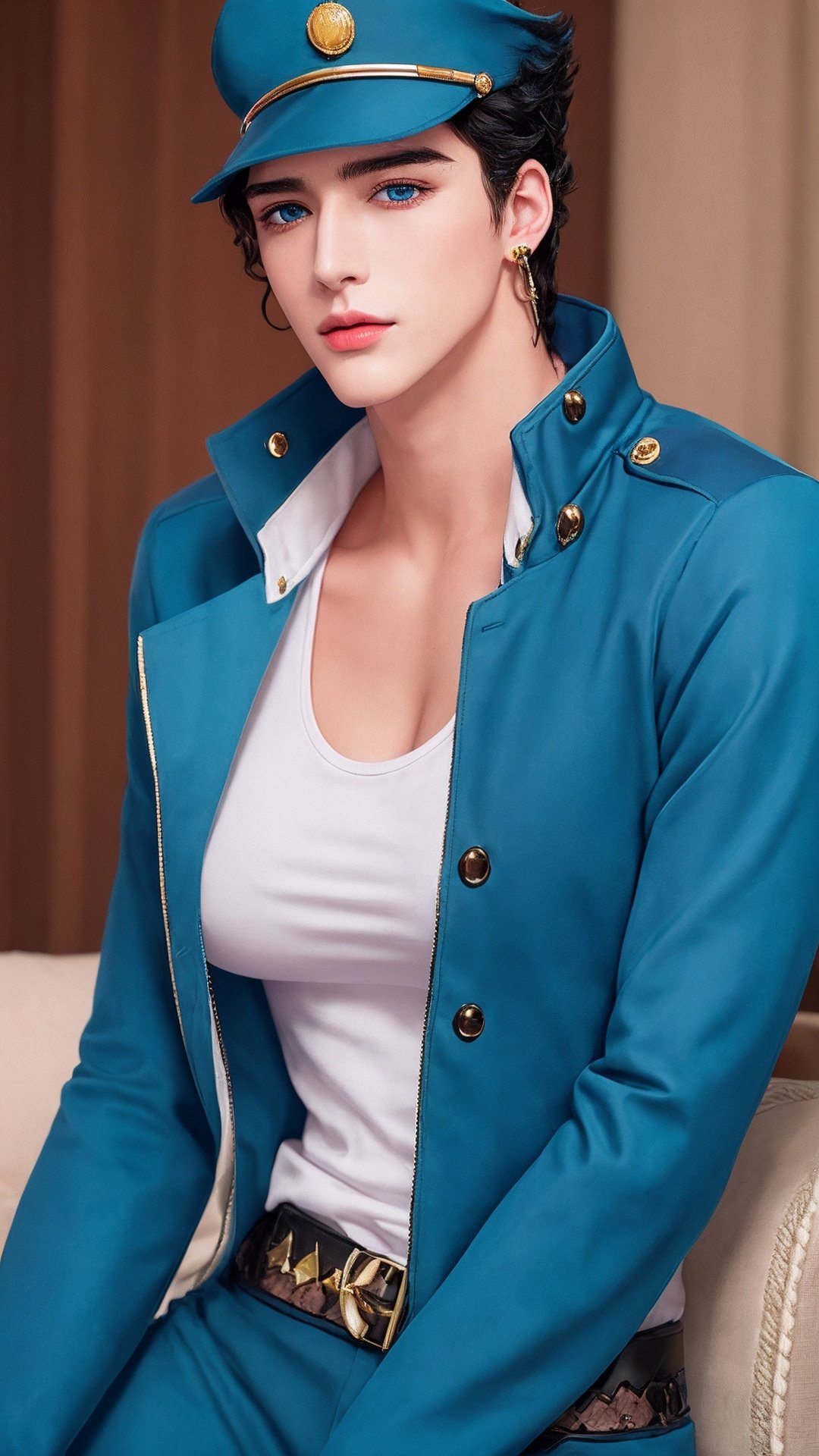 masterpiece,  best quality,  1girl,  solo,  (breast,  huge breast),  long sleeves, slender body, slim,
highly detailed face,  perfect anatomy,  (kujo jotaro,  solo),  (blue greenish Eyes,  black Hair),  medium length hair,  stud earrings,  long coat,  shirt, kujo jotaro,