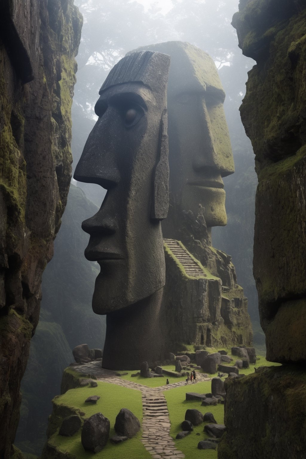 (Ancient megalithic civilization, Azka Lines, on Easter Island:1.5), (The colonial city of the future, in the mist-filled Grand Canyon, on an unknown Earth-like planet, 2 moon on sky, Spaceship flight connects colonies, waterfulls:1.3), (Machu Picchu, a mountain settlement, incredibly spectacular:1.2), (Mario Botta:1.3), (avant-garde, future, reality, science fiction, photorealistic), (modern architecture:1.2), White limestone with black granite, fountain, waterfall, landmark, square, path, narrow street,
(Large Files, Ultra Realistic, 8K, 16k, FHD, HD, VFX, Perfect, Photography, composition, Architecture Sales Photography, Architecture Competition, Ultra High Resolution, Cinematography, High Resolution Image:1.1), (dramatic lighting, direct sunlight, ray tracing, clear shadow:1.2),  (real landscape:1.1), (blurred background:1.0), (urban background, more_details) ,
mayamaze,extrusionbuilding,caveruinsPOV,caveruinsAerial