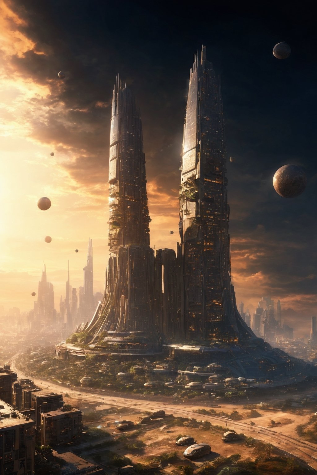 Overlooking the future city,  novel and modern skyscrapers,  streamlined buildings by HHM on Tensor.Art