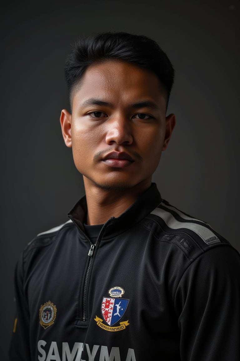 Create a high-quality image, extreme detail face, intricate detail, depth of field, ultra definition, extreme realism, real life, realistic image, high-quality lighting, 16k UHD, 1male muscular man in , set in a photoshoot studio,Syahnk,sami wearing rugby suit,shantorus