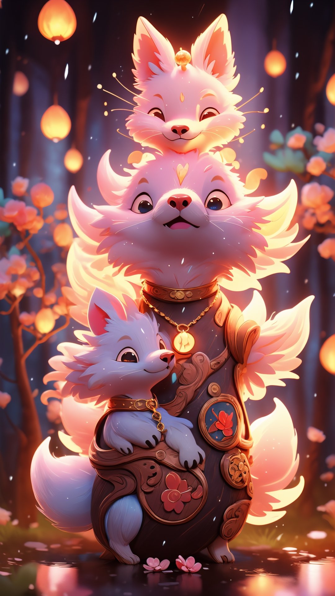 Hyper-detailed  painting, Jean-Baptiste Monge style, a gang of cute samurai little squirels gathered in the rain under an samurai armor, splash, glittering, cute and adorable, filigree, lights, fluffy, magic, surreal, fantasy, digital art, ultra hd, hyper-realistic illustration, vivid colors,  UHD, cinematic perfect light,greg rutkowski,robotic body,Spirit Fox Pendant,cryptids,kleedef