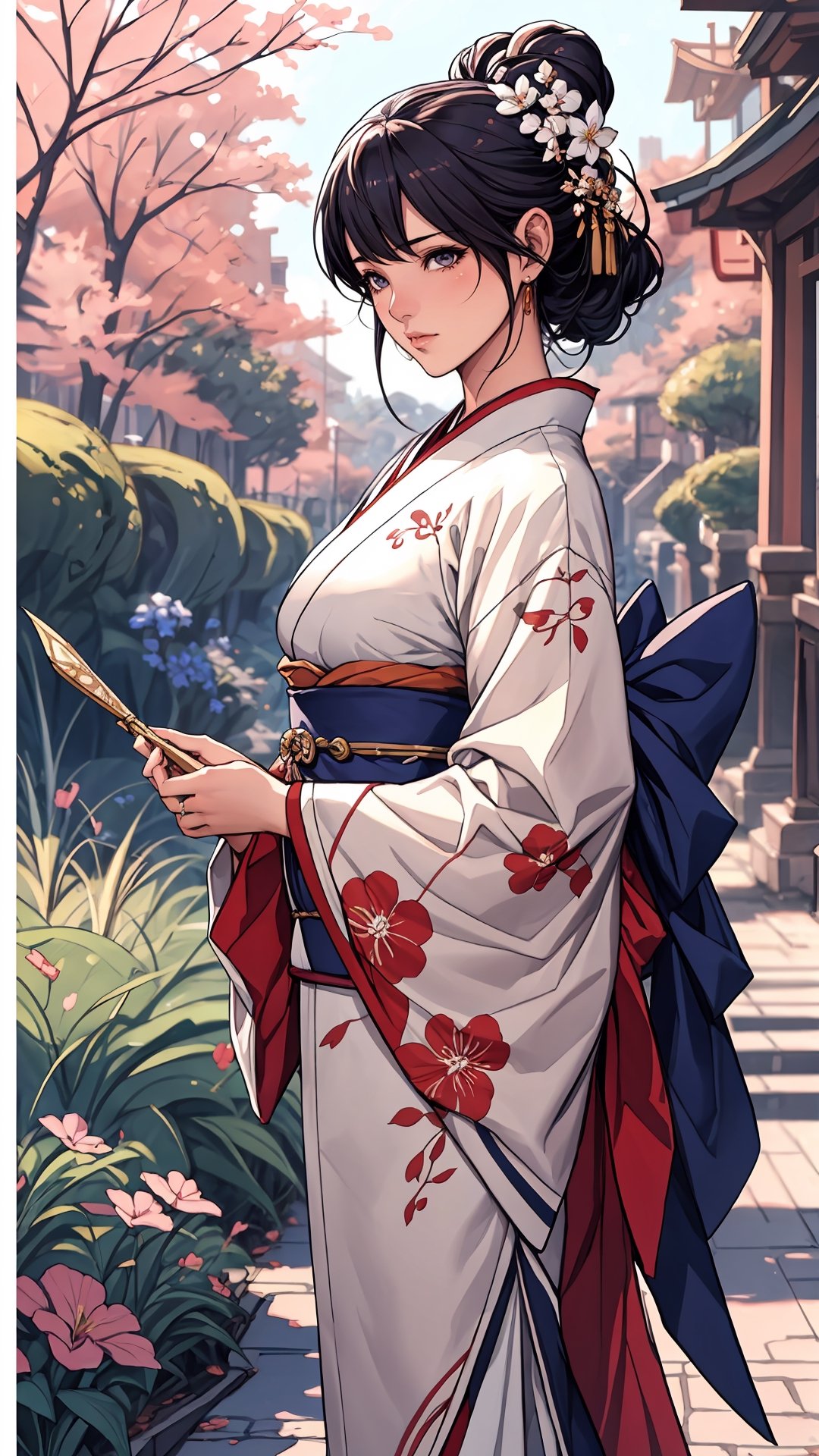 anime girl in a kimono outfit standing in a garden, artgerm and atey ghailan, beautiful character painting, onmyoji detailed art, palace , a girl in hanfu, artwork in the style of guweiz, ross tran style, extremely detailed artgerm, rossdraws sakimimichan, style of artgerm, style artgerm, outline ,midjourney,oda non
