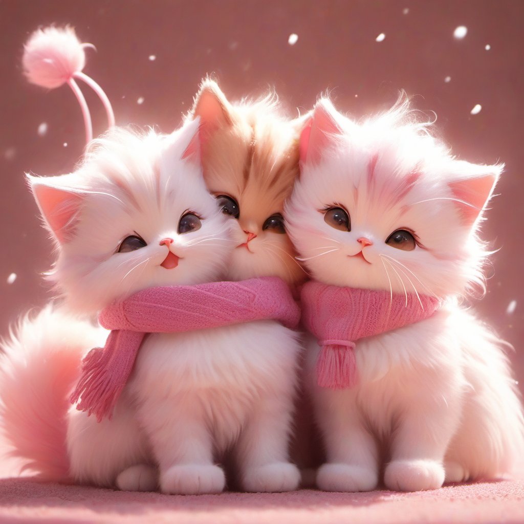 Xxmix_Catecat,three cats,playing,pink theme, long fur