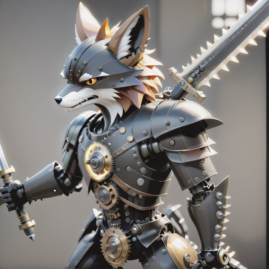 strong robotic fox, male, ((male)) serious, black metal colors, black, realistic animatronics, using yoru sword roblox, ((yoru)) big sword roblox, strong, fox part robot animal, full HD, detailed, real , focus lens 800mm, ((yoru)) roblox, daylight, clear, focus light, black background.  detailed, art, realistic ((detail)) roblox greatsword.  more detail, ((real)),monster,steampunk style