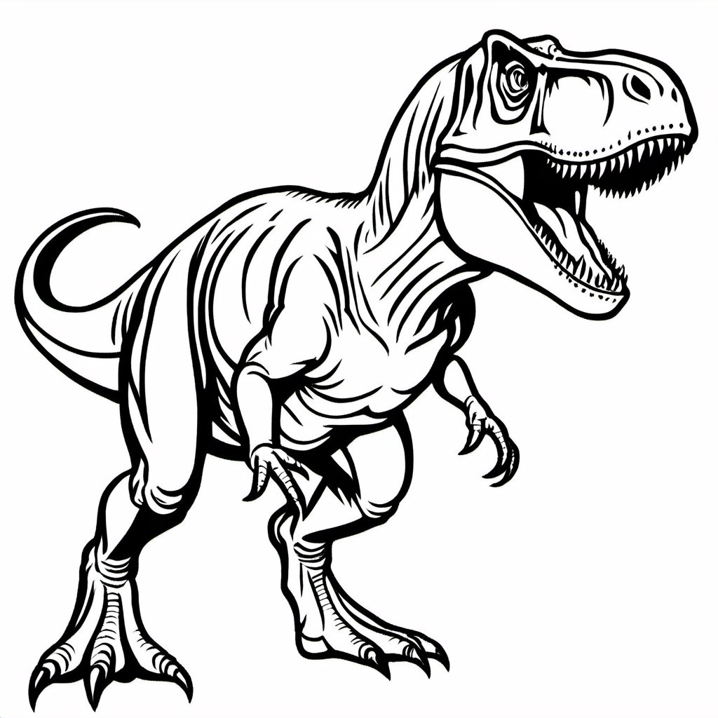 T-rex, minimal details ,Coloring Book, ColoringBookAF, ColoringBookAF, no background, only the t-rex, full body of the t-rex is visible,ColoringBookAF