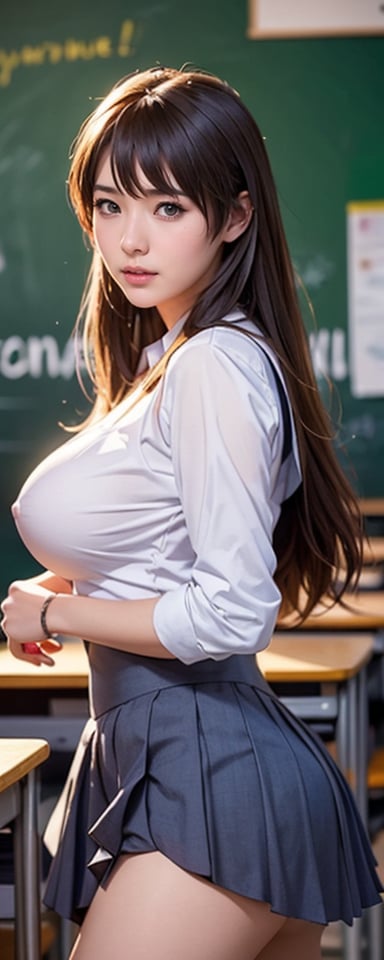 schoolgirl posing with huge breasts,  Victor Wang's concept art,  art site contest winner by en0421@AI on Tensor.Art