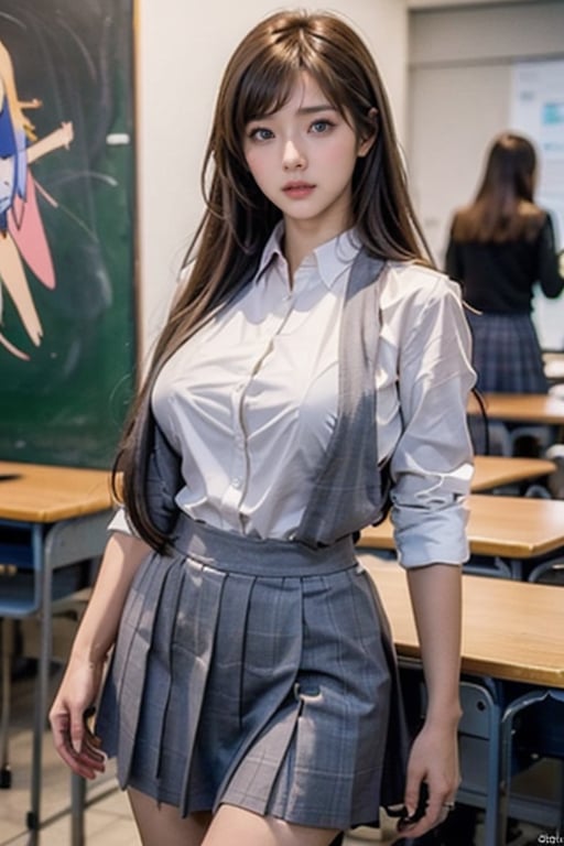 schoolgirl posing with huge breasts,  Victor Wang's concept art,  art site contest winner by en0421@AI on Tensor.Art