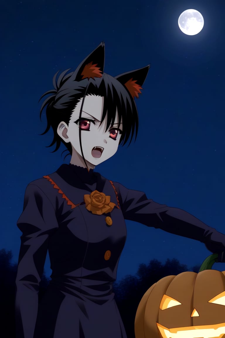 HD, 8k, highres, mantialiasing, Highly detailed, High Quality, masterpiece, beautiful, source_anime,
BREAK pumpkin patch, night, dark environment, moonlit sky, starry night, moon,
BREAK 1girl, solo, (madure woman, 30 years old), Mai Kiyoura, short hair, black hair, red eyes, flat chest,
BREAK werewolf, furry, fangs, animal ears, gloves, angry, teeth, animal ear fluff, open mouth, from SIDE, on SIDE, ((Focus waist:1.5)), looking_at_viewer