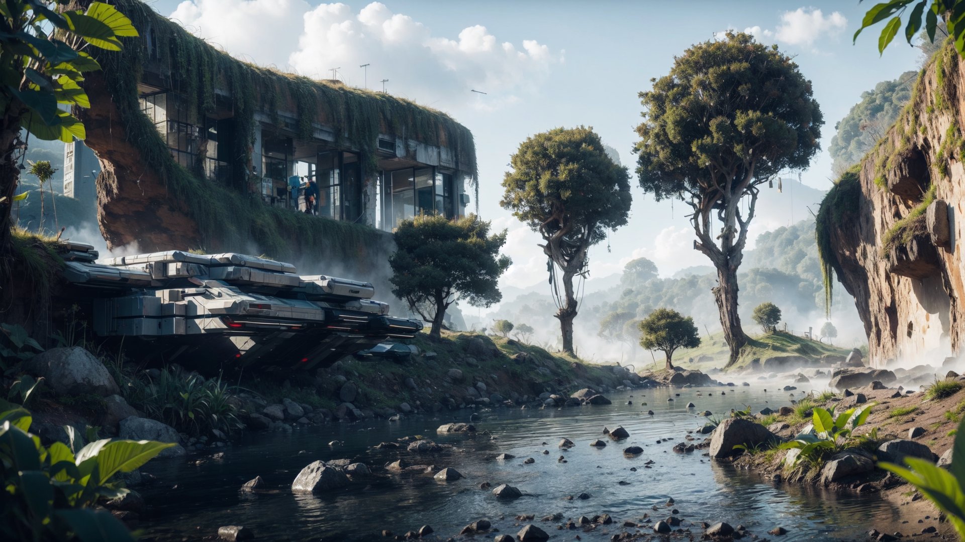 Blocky building in dense Jungle,  worn down,  derelict by barryperry on Tensor.Art