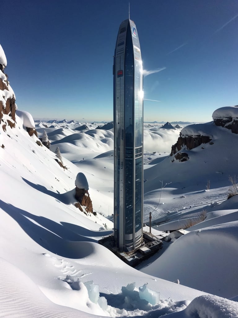 Lone Skyscraper on frozen planet,  ice,  snow by barryperry on Tensor.Art