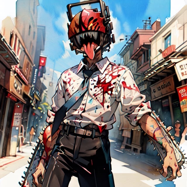 dja, black necktie, white shirt, collared shirt, sleevesa rolled up, black pants, belt, short hair

djb, monster boy, sharp teeth, chainsaw, blood on clothes, collared shirt, black pants, tongue out

digital illustration, approaching perfection, dynamic, highly detailed, watercolor painting, artstation, concept art, sharp focus, in the style of artists like Russ Mills, Sakimichan, Wlop, Loish, Artgerm, Darek Zabrocki, and Jean-Baptiste Monge,v0ng44g

,(watercolor),dja, short haidjb