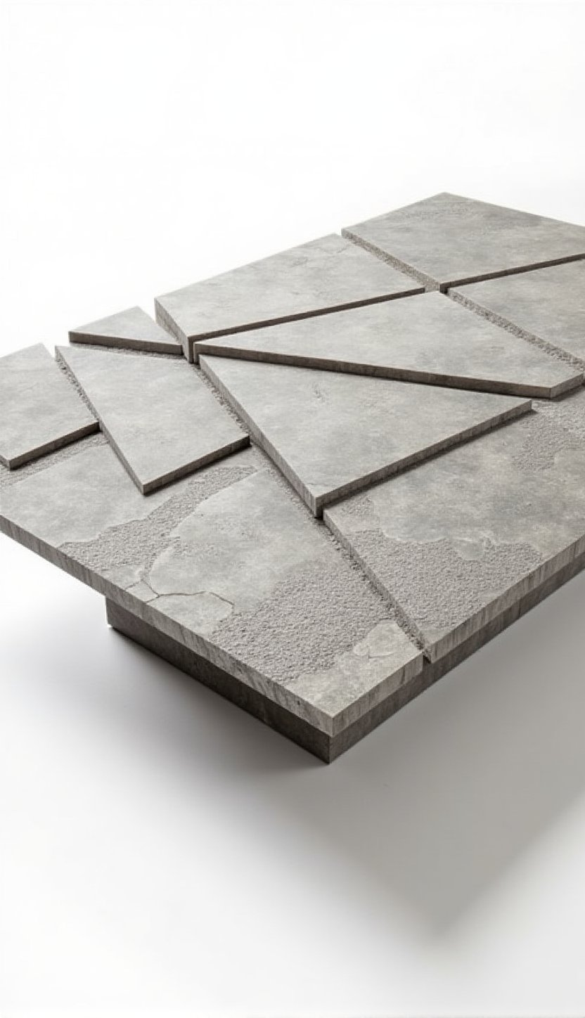 Capture a stunning image of a sleek,  modern coffee table crafted from Greek volcanic stone. The surface features intricat...