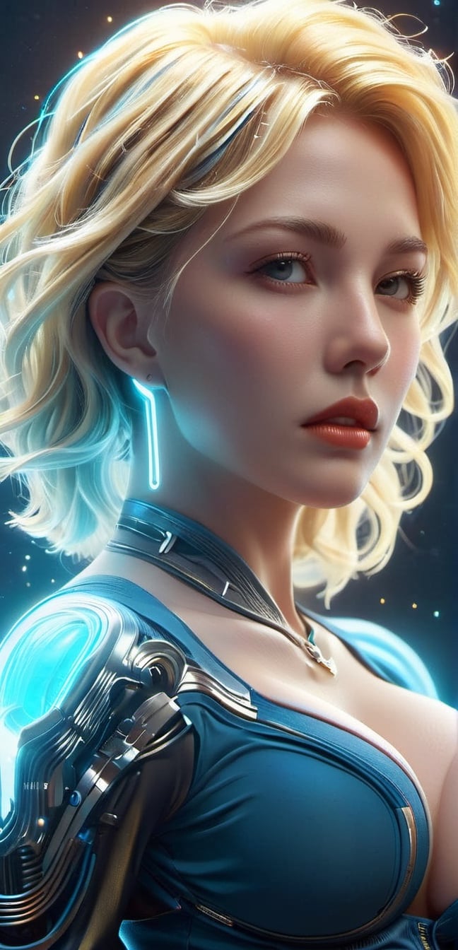 Get lost in the mesmerizing world of this electric circuit-inspired prompt. A powerful blonde-American woman's face, crafted with visionary art, is illuminated by electric sparks. Her symmetrical features and intense expression give off a sci-fi feel, while the ultra-detailed rendering and psychedelic colors add a touch of otherworldly beauty,smile, (oil shiny skin:1.0), (big_boobs:2.8), willowy, chiseled, (hunky:2.4),(( body rotation -35 degree)), (upper body:0.8),(perfect anatomy, prefecthand, dress, long fingers, 4 fingers, 1 thumb), 9 head body lenth, dynamic sexy pose, breast apart, (artistic pose of awoman),chrometech,surface imperfections,steampunk,bubbleGL,neotech,ste4mpunk,DonMM00m13sXL,glowing,scifi,NIJI STYLE,ral-3dwvz,DonMASKTexXL ,Flower Blindfold,NYFlowerGirl,DonMChr0m4t3rr4XL 