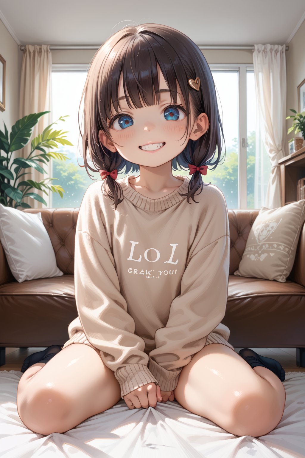 highres,score_9,score_8_up,score_7_up,source_real,rating_explicit,BREAK, looking at viewer,1girl,(loli:1.5), smile, living room, sweater,