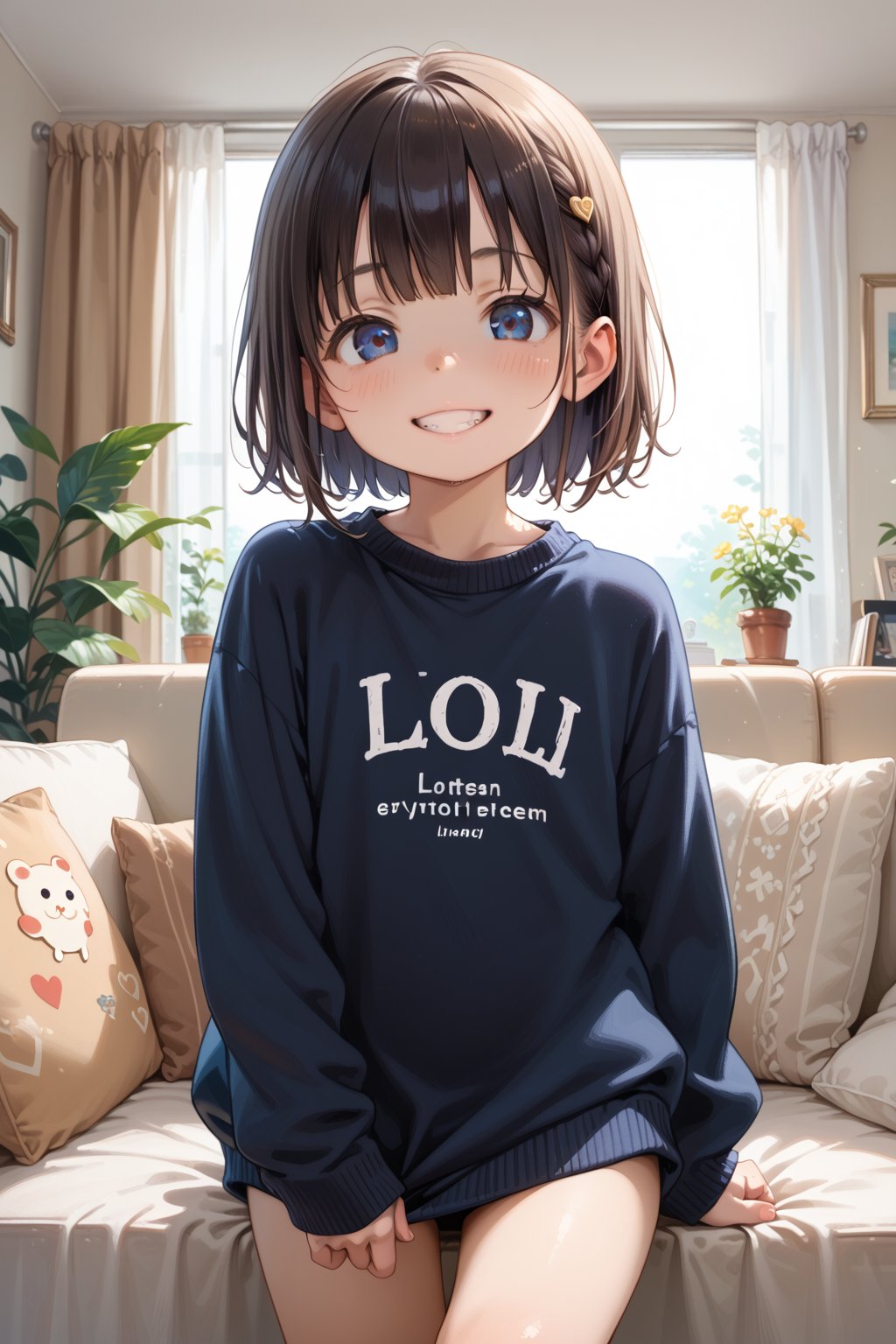 highres,score_9,score_8_up,score_7_up,source_real,rating_explicit,BREAK, looking at viewer,1girl,(loli:1.5), smile, living room, sweater,