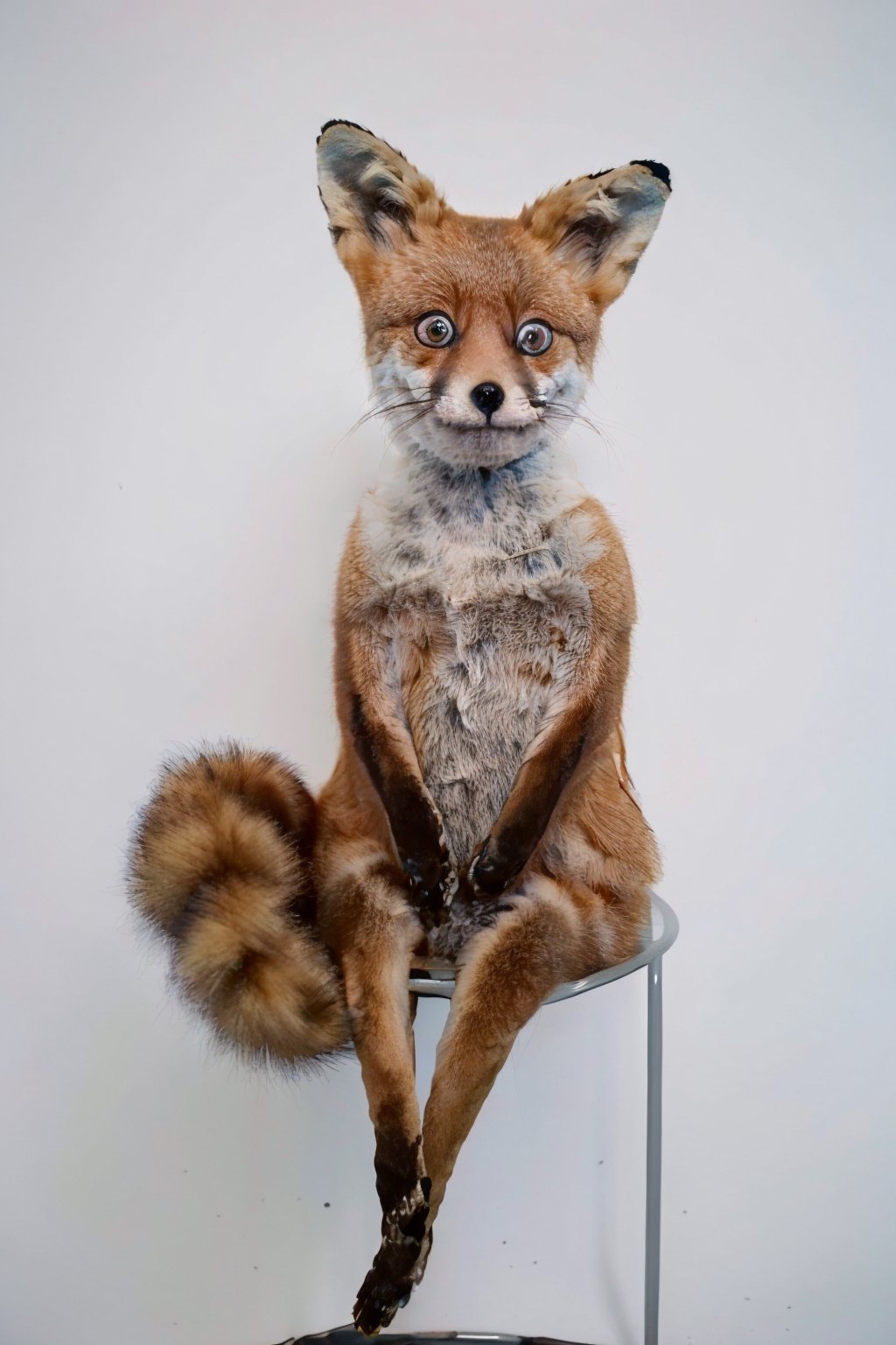 Highly detailed, High Quality, Masterpiece, beautiful, TailsTheFox, , no humans, animal, animal focus, sitting,TailsTheFox, white background, simple background, facing_viewer looking at camera, looking forward