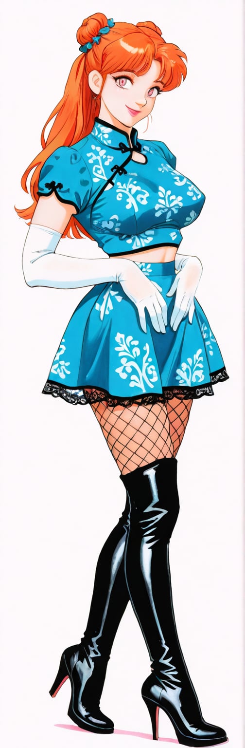 (red boots,  miko,  tranparent green china dress by Springqiu on Tensor.Art