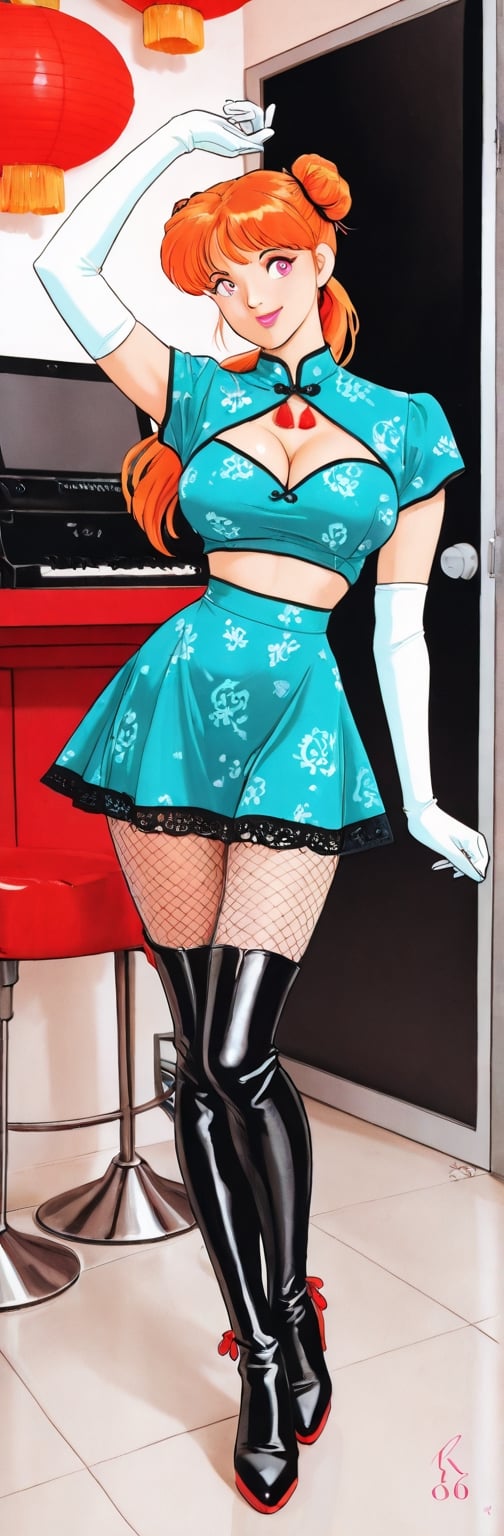 (red boots,  miko,  tranparent green china dress by Springqiu on Tensor.Art