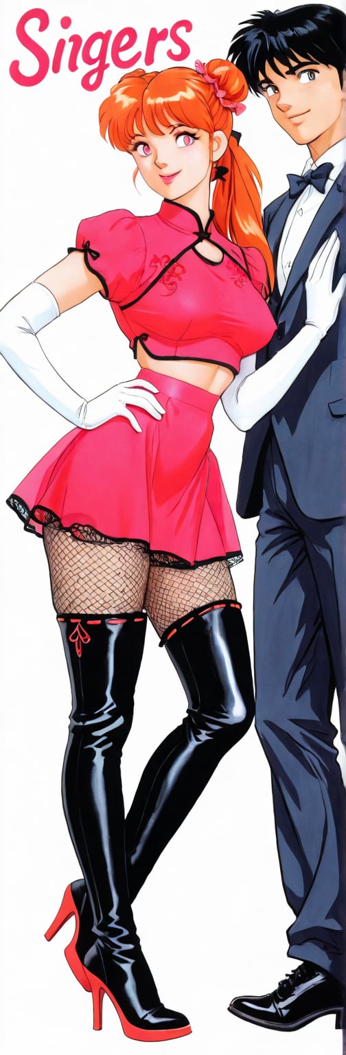 (red boots,  miko,  tranparent green china dress by Springqiu on Tensor.Art