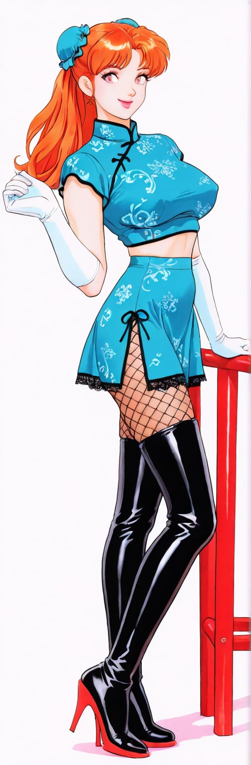 (red boots,  miko,  tranparent green china dress by Springqiu on Tensor.Art