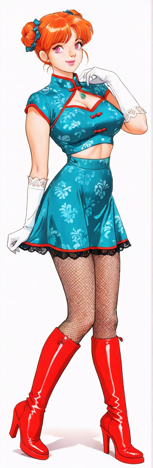 (red boots,  miko,  tranparent green china dress by Springqiu on Tensor.Art