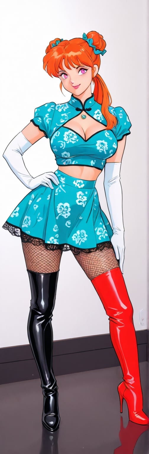 (red boots,  miko,  tranparent green china dress by Springqiu on Tensor.Art