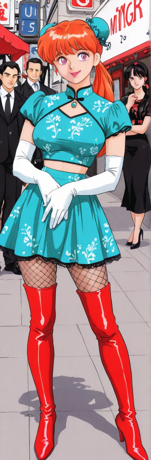 (red boots,  miko,  tranparent green china dress by Springqiu on Tensor.Art