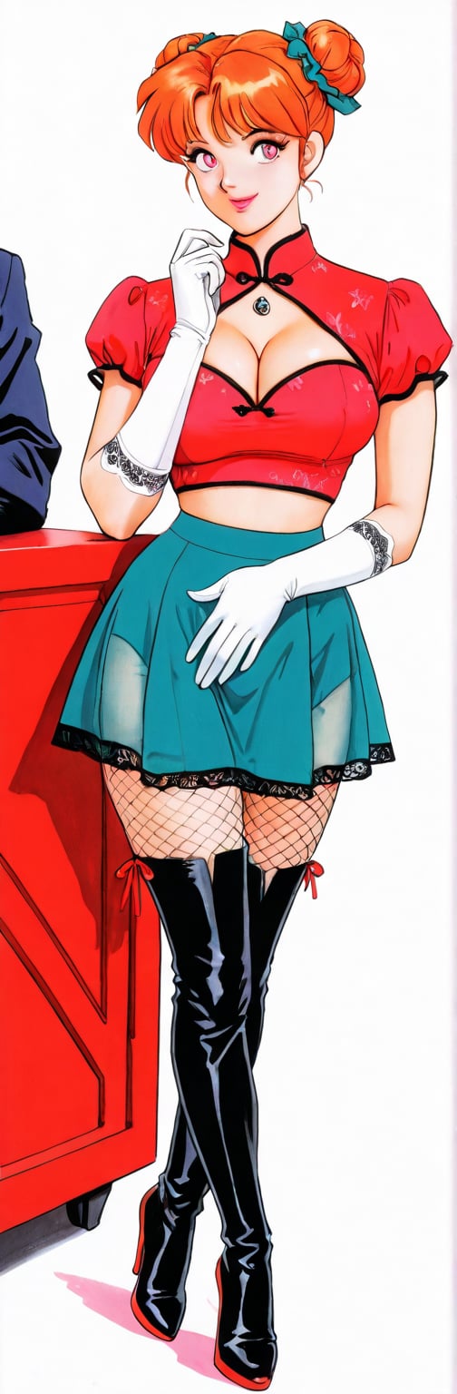 (red boots,  miko,  tranparent green china dress by Springqiu on Tensor.Art