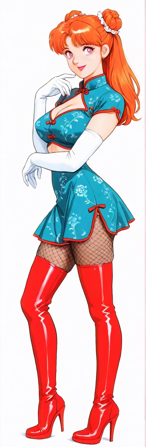 (red boots,  miko,  tranparent green china dress by Springqiu on Tensor.Art