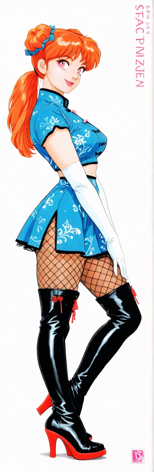 (red boots,  miko,  tranparent green china dress by Springqiu on Tensor.Art