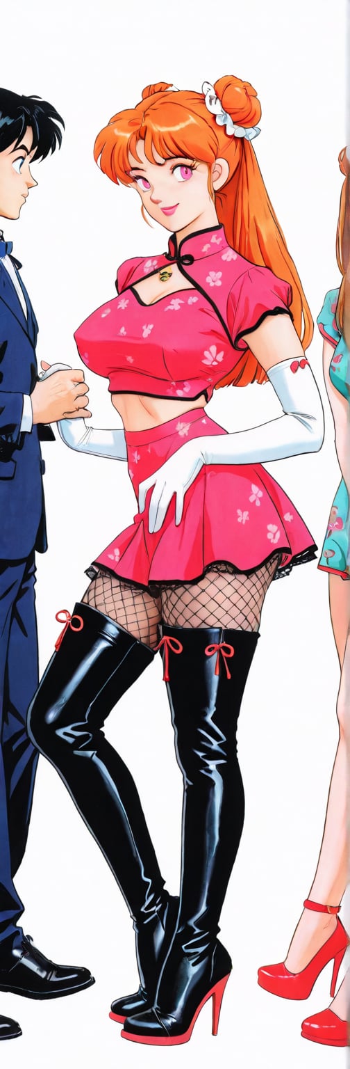 (red boots,  miko,  tranparent green china dress by Springqiu on Tensor.Art