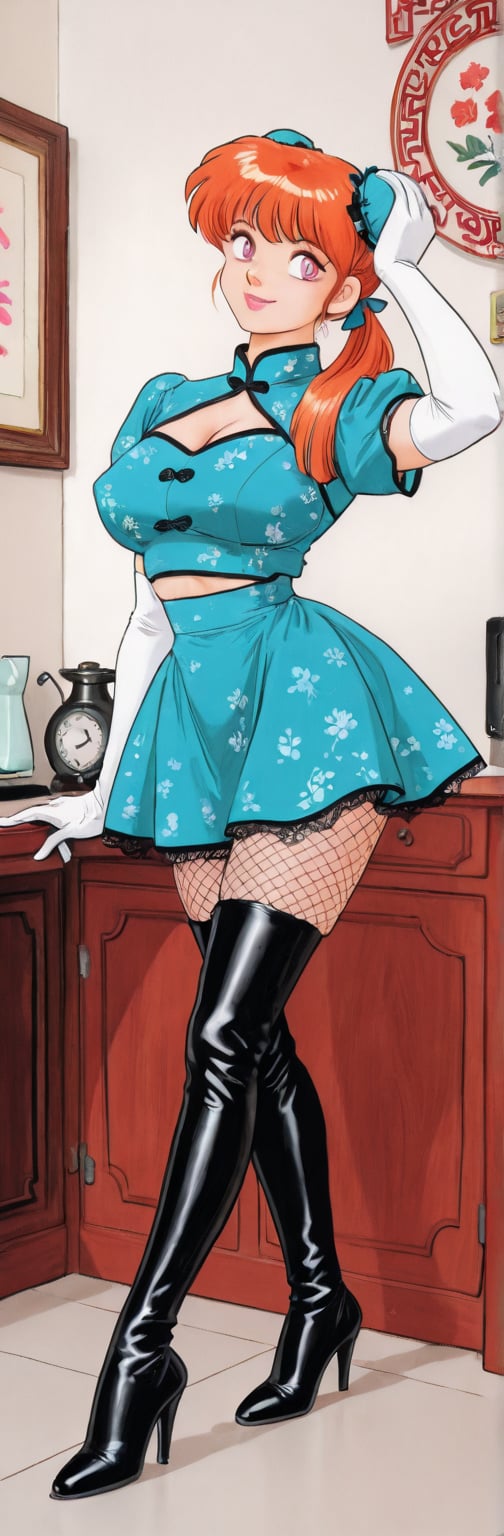 (red boots,  miko,  tranparent green china dress by Springqiu on Tensor.Art