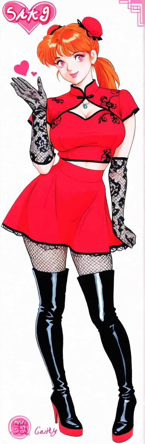 (red boots,  miko,  tranparent green china dress by Springqiu on Tensor.Art