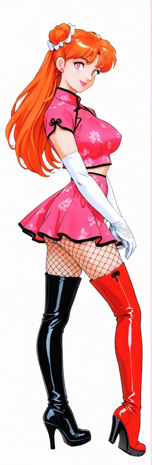 (red boots,  miko,  tranparent green china dress by Springqiu on Tensor.Art