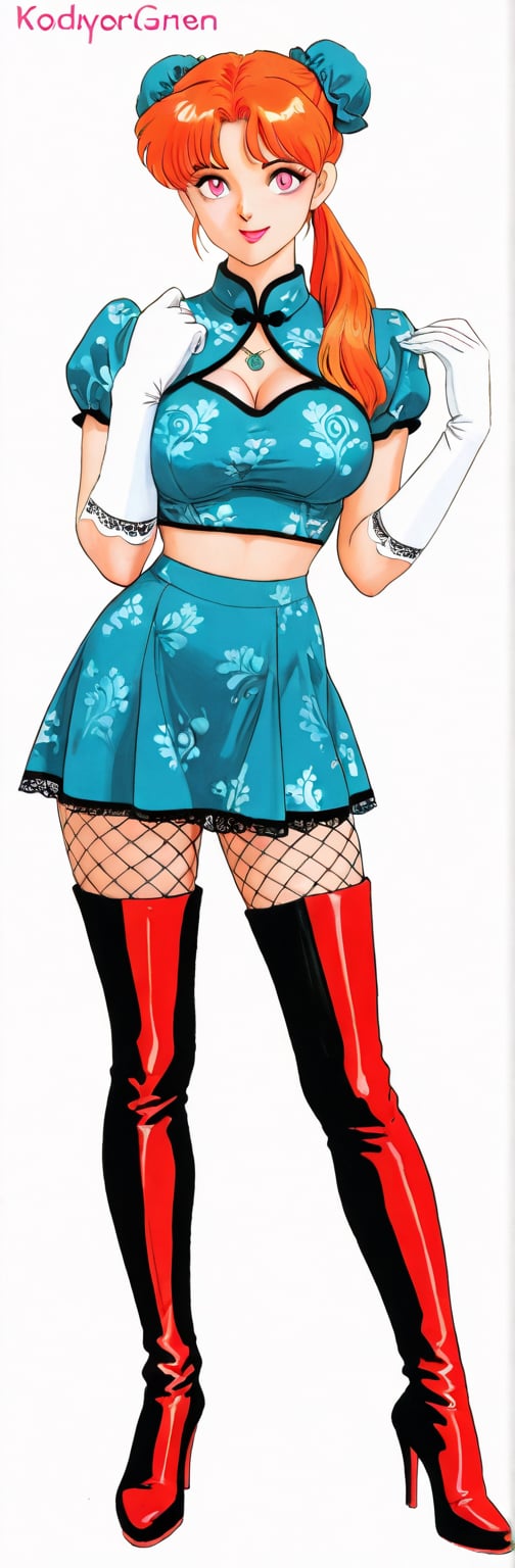 (red boots,  miko,  tranparent green china dress by Springqiu on Tensor.Art