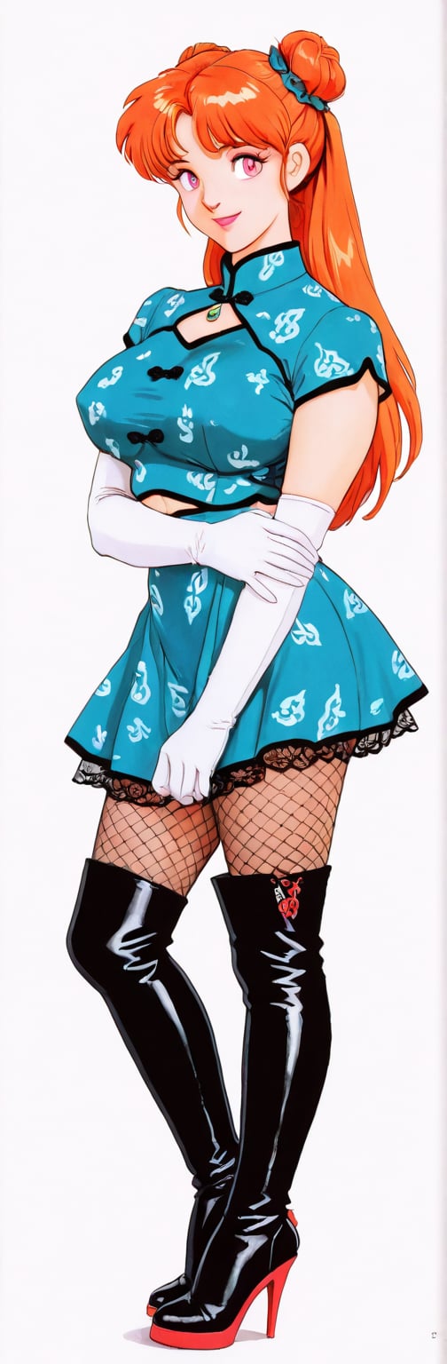 (red boots,  miko,  tranparent green china dress by Springqiu on Tensor.Art