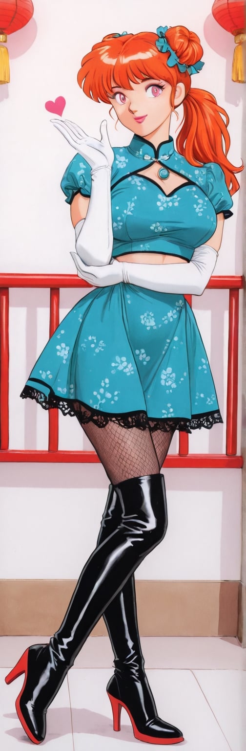 (red boots,  miko,  tranparent green china dress by Springqiu on Tensor.Art
