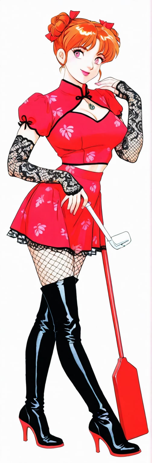 (red boots,  miko,  tranparent green china dress by Springqiu on Tensor.Art