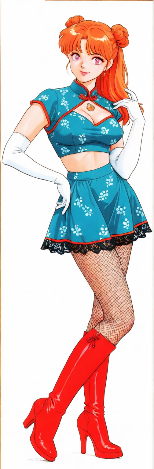 (red boots,  miko,  tranparent green china dress by Springqiu on Tensor.Art