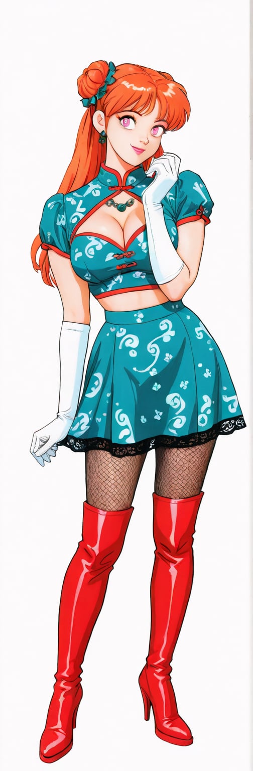 (red boots,  miko,  tranparent green china dress by Springqiu on Tensor.Art