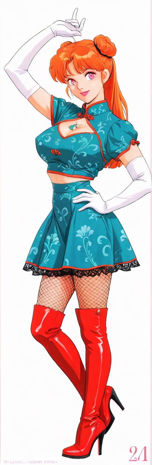 (red boots,  miko,  tranparent green china dress by Springqiu on Tensor.Art