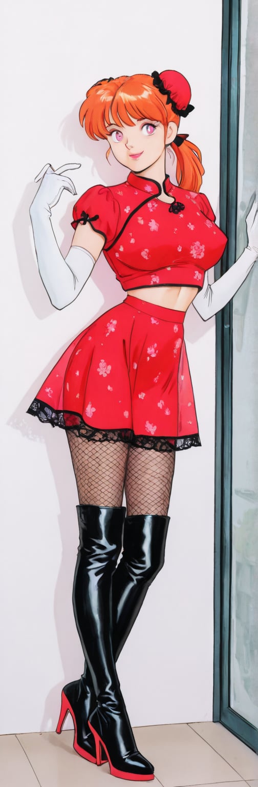 (red boots,  miko,  tranparent green china dress by Springqiu on Tensor.Art