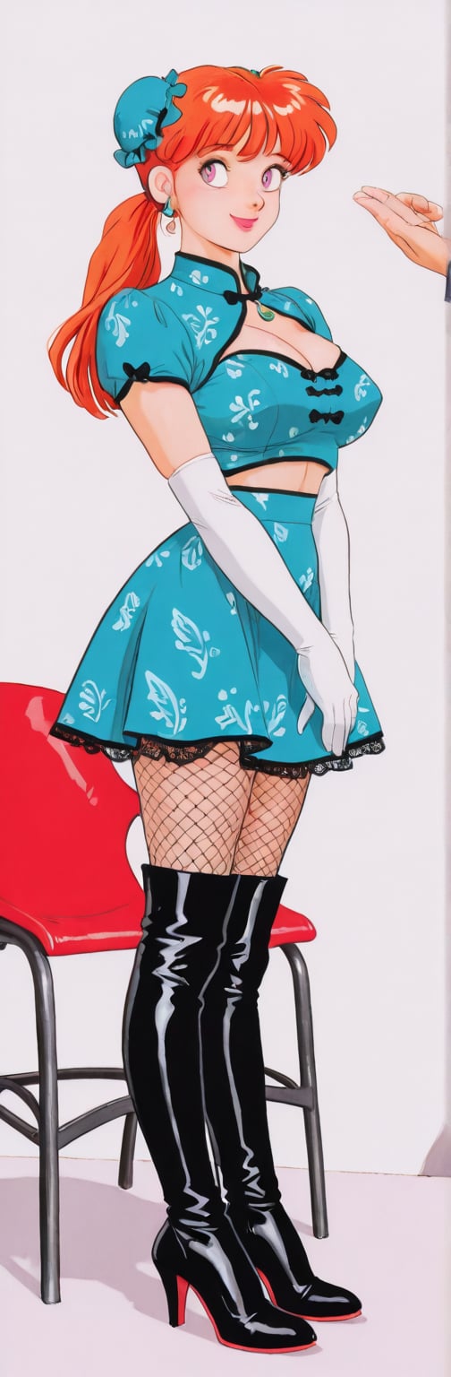 (red boots,  miko,  tranparent green china dress by Springqiu on Tensor.Art