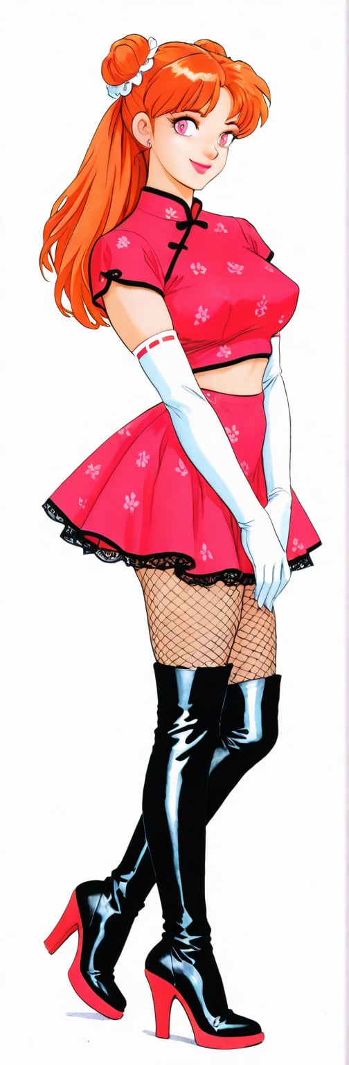 (red boots,  miko,  tranparent green china dress by Springqiu on Tensor.Art