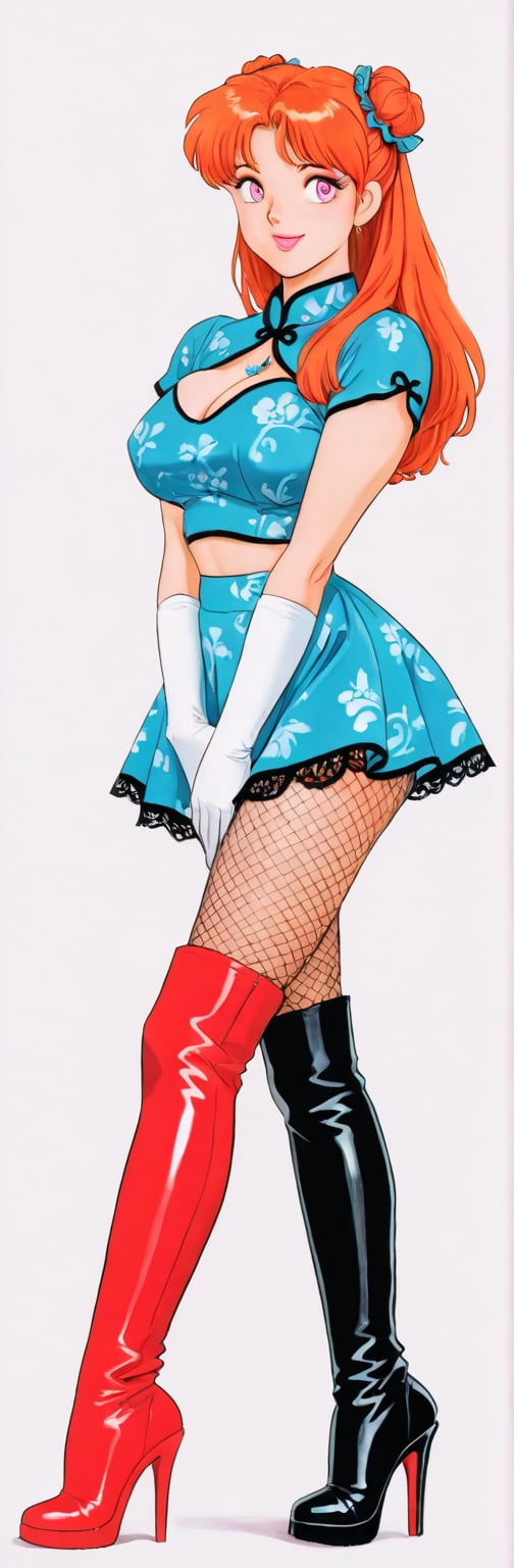 (red boots,  miko,  tranparent green china dress by Springqiu on Tensor.Art