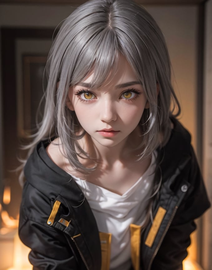 best quality, high resolution, masterpiece, 1girl, yellow eyes. grey hair, steldef, breakdomain,girl,yellow eyes